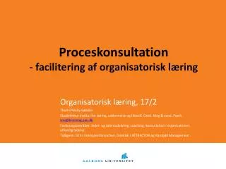 Proceskonsultation - facilitering af organisatorisk læring