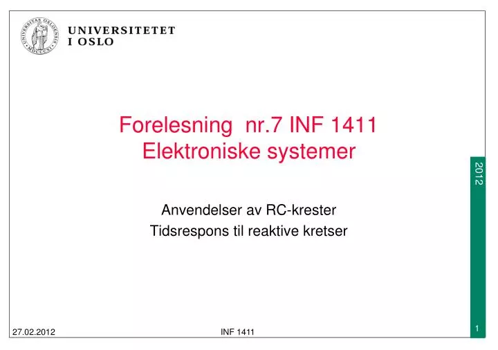 forelesning nr 7 inf 1411 elektroniske systemer