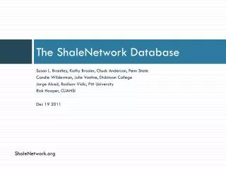 The ShaleNetwork Database