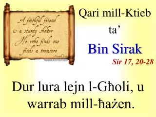 Qari mill-Ktieb ta’ Bin Sirak Sir 17, 20-28