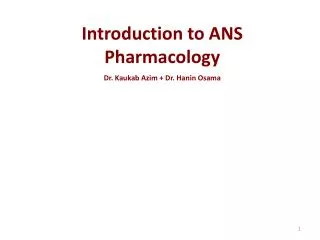 Introduction to ANS Pharmacology Dr . Kaukab Azim + Dr. Hanin Osama