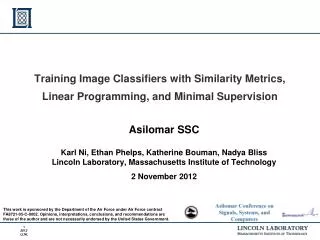 Training Image Classifiers with Similarity Metrics, Linear Programming, and Minimal Supervision