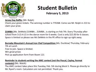Student Bulletin February 5, 2013