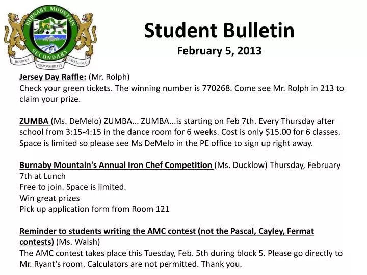student bulletin february 5 2013