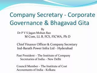 Company Secretary - Corporate Governance &amp; Bhagavad Gita