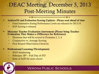 DEAC Meeting: December 5, 2013 Post-Meeting Minutes
