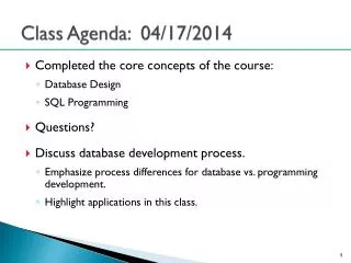 Class Agenda: 04/17/2014