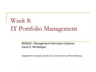 Week 8: IT Portfolio Management