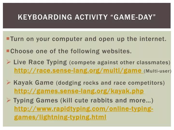 keyboarding activity game day