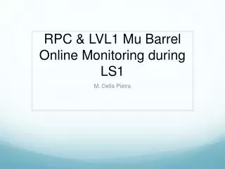 RPC &amp; LVL1 Mu Barrel Online Monitoring during LS1