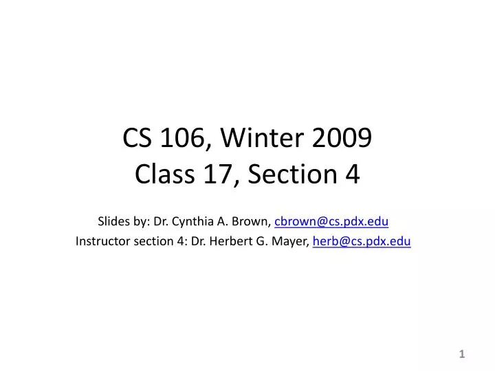 cs 106 winter 2009 class 17 section 4