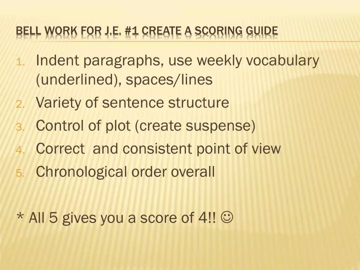 bell work for j e 1 create a scoring guide