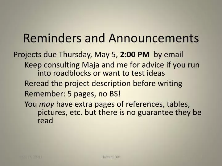 reminders and announcements