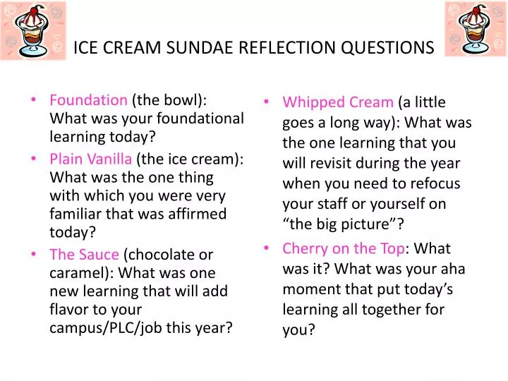 ice cream sundae reflection questions