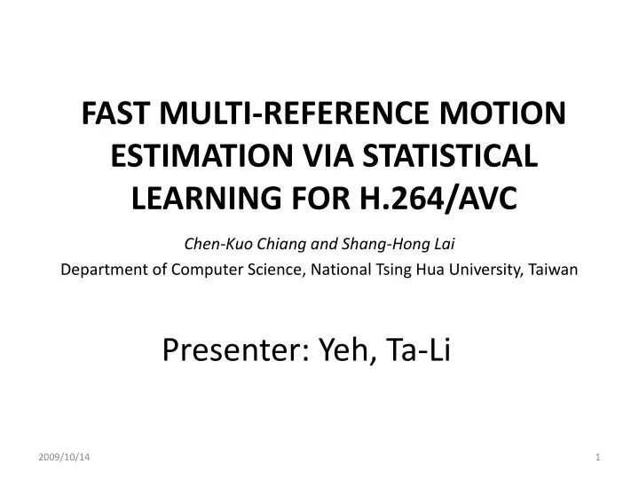 fast multi reference motion estimation via statistical learning for h 264 avc