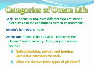 Categories of Ocean Life