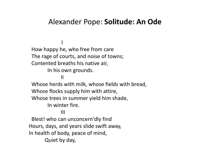 PPT - Alexander Pope: Solitude: An Ode PowerPoint