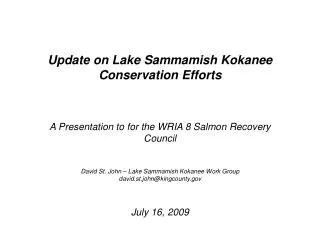 Update on Lake Sammamish Kokanee Conservation Efforts