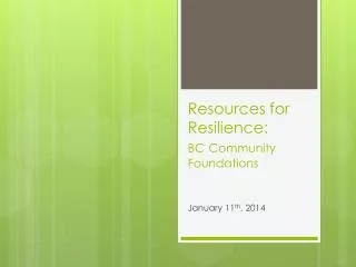 Resources for Resilience: BC Community Foundations