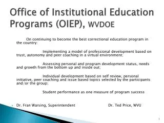 Office of Institutional Education Programs (OIEP), WVDOE