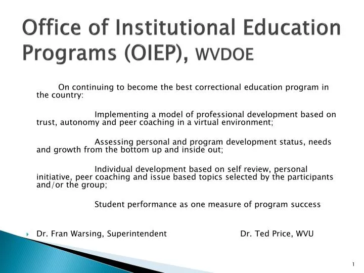 office of institutional education programs oiep wvdoe