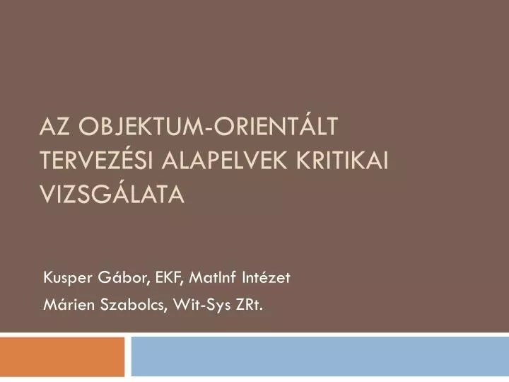 az objektum orient lt tervez si alapelvek kritikai vizsg lata