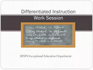 Differentiated Instruction W ork S ession