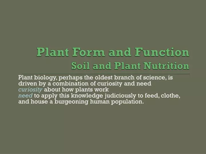 plant form and function soil and plant nutrition