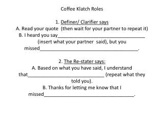 Coffee Klatch Roles