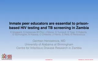 Inmate peer educators are essential to prison-based HIV testing and TB screening in Zambia