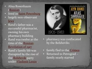 Alisa Rosenbaum ( Russian ) lived in Saint Petersburg . largely non-observant Jews .