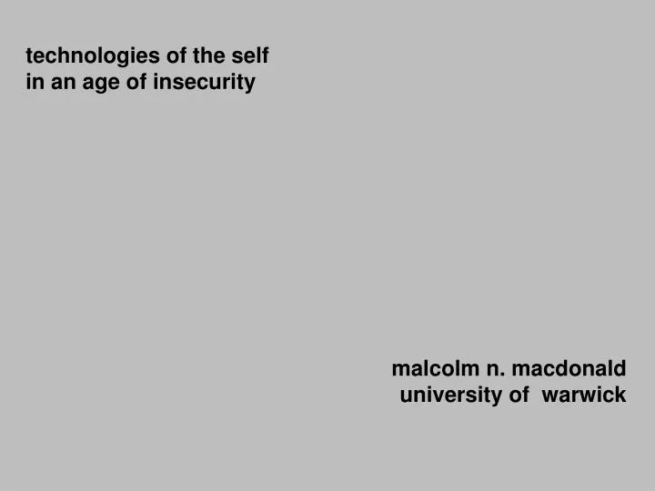 technologies of the self in an age of insecurity