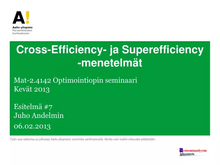 cross efficiency ja superefficiency menetelm t