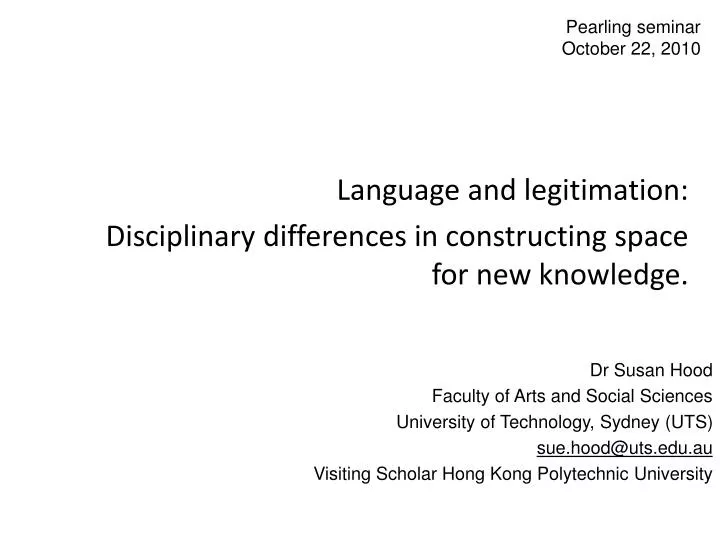 language and legitimation disciplinary differences in constructing space for new knowledge