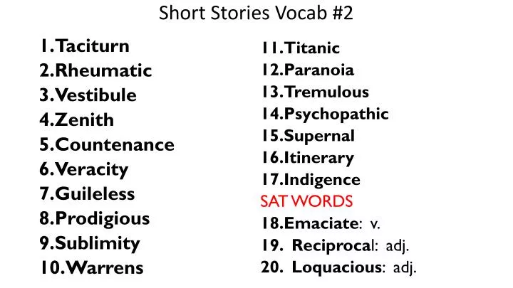 short stories vocab 2