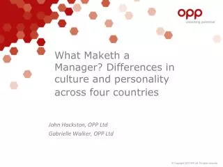 What Maketh a Manager? Differences in culture and personality across four countries