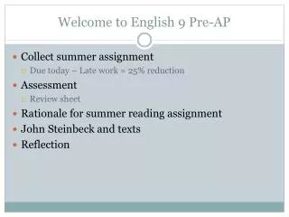 Welcome to English 9 Pre-AP