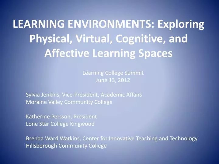 learning environments exploring physical virtual cognitive and affective learning spaces