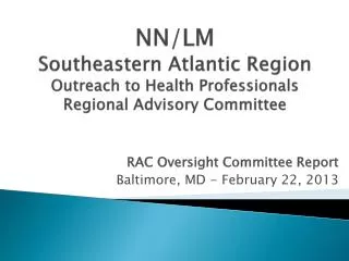 NN/LM Southeastern Atlantic Region Outreach to Health Professionals Regional Advisory Committee