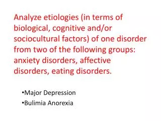 Major Depression Bulimia Anorexia