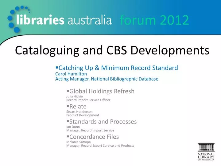 cataloguing and cbs developments