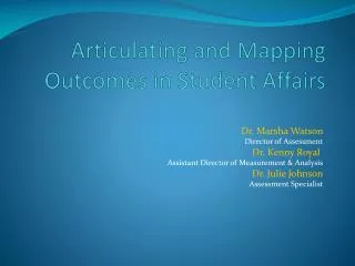 Articulating and Mapping Outcomes in Student Affairs
