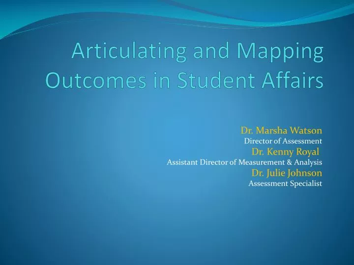 articulating and mapping outcomes in student affairs
