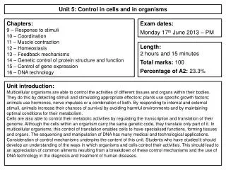 Unit 5: Control in cells and in organisms