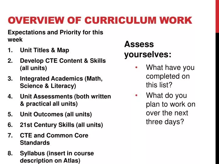 overview of curriculum work