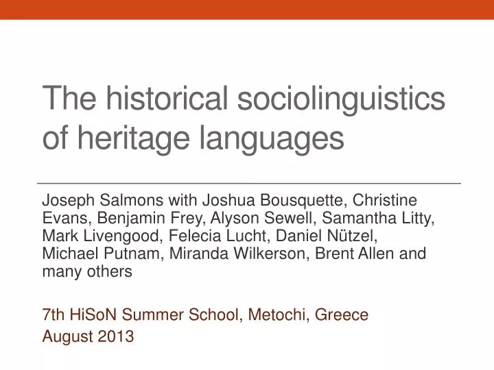 the historical sociolinguistics of heritage languages