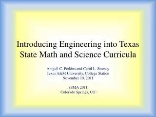 introducing engineering into texas state math and science curricula
