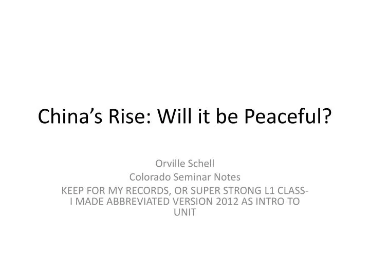 china s rise will it be peaceful
