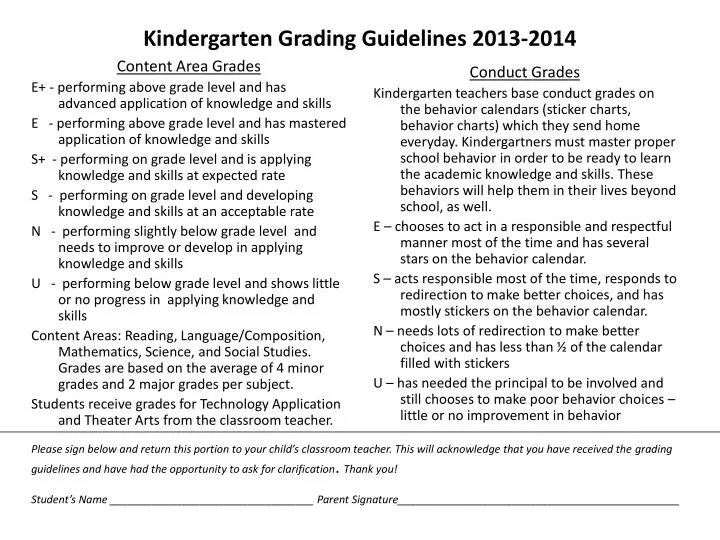 kindergarten grading guidelines 2013 2014