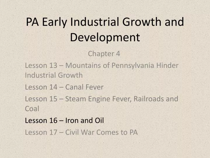 pa early industrial growth and development